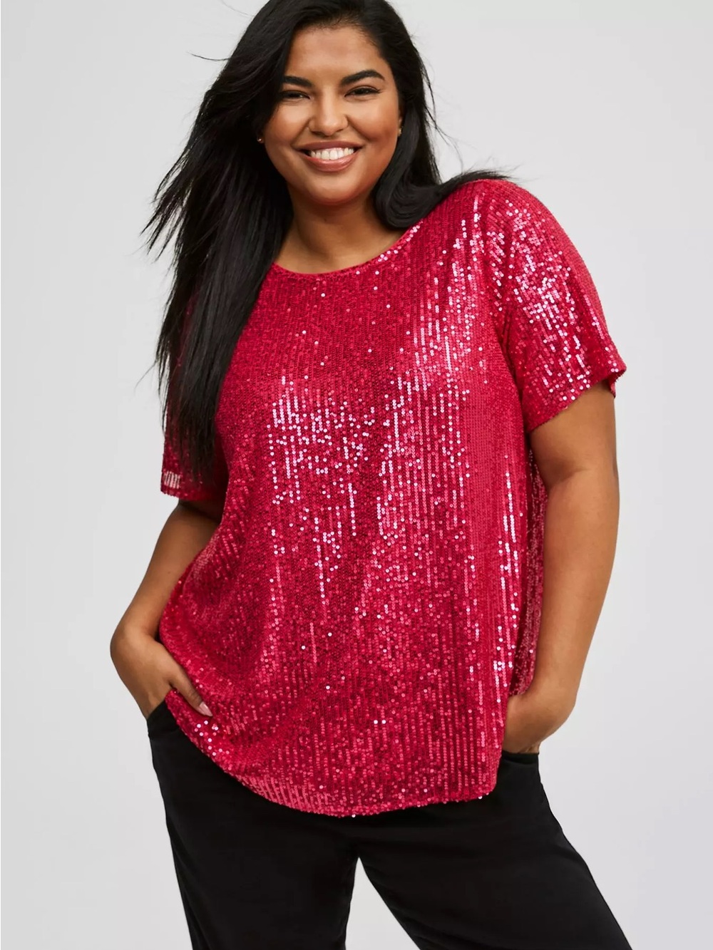 Torrid Abbey Virtual Pink Sequin Top Women's 2X Short Sleeve Party Tee NWT